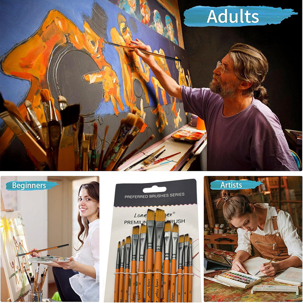 Angular Paint Brushes, 12Pcs O - Gouache Paint Set 评论和价格